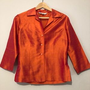 Vintage Trina Turk California Chic Orange Silk Shirt Women’s Medium Button Down